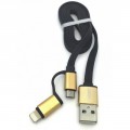 Дата кабель AUZER USB 2.0 – Flat 2 in 1 Micro-USB + Lightning 8-pin Black (AC-D1BK)
