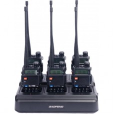 Портативна рація Baofeng UV-5R Black SIX PACK+Зарядный комплект (BL-5X6 + 6 АКБ BL-5) (UV-5R_6_6WCBF888S_BL-5)