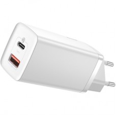 Зарядний пристрій Baseus 2xUSB 65W GaN (USB-C+USB-A) white (CCGAN2L-B02)