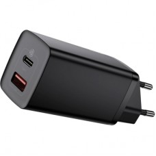 Зарядний пристрій Baseus 2xUSB 65W GaN (USB-C+USB-A) black (CCGAN2L-B01)