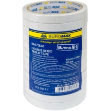Скотч Buromax двухсторонний на тканевой основе 12 мм х 10 м Прозрачный (BM.7502)
