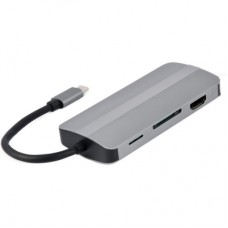 Концентратор Cablexpert USB-C 8-in-1 (USB hub 3.0/HDMI//VGA/PD/CR/stereo audio) (A-CM-COMBO8-02)