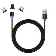 Дата кабель USB 2.0 AM to Lightning + Micro 5P + USB-C 1.0m Magnet only charge ColorWay (CW-CBUU020-BK)
