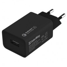 Зарядний пристрій ColorWay 1USB Quick Charge 3.0 (18W) black + cable Lightning (CW-CHS013QCL-BK)