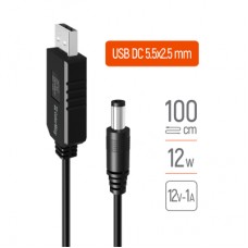 Кабель живлення USB to DC 5.5x2.5mm 12V 1.0m black ColorWay (CW-CBUD067-BK)