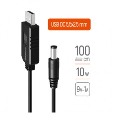 Кабель живлення USB to DC 5.5x2.5mm 9V 1.0m black ColorWay (CW-CBUD066-BK)