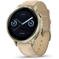 Смарт-годинник Garmin Venu 4 (41mm), Beige w/ Lunar Gold + Leather, GPS смарт-годинник (010-03013-03)