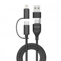 Дата кабель USB-C + USB-A to Lightning + Micro 5P + USB-C 1.0m 2.4-3A black Grand-X (PX-41B)
