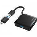 Концентратор Hama 4 Ports USB 3.2, USB-C Adapter Black (00200116)