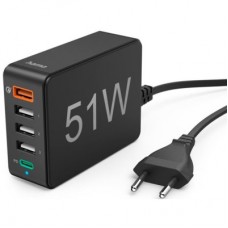 Зарядное устройство Hama 1xQC3.0, 3xUSB-A, 1xUSB-C PD 51W (00201630)