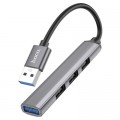 Концентратор HOCO USB to USB 3.0 + 3xUSB 2.0 metal gray (6931474765468)