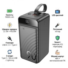 Батарея універсальна HOCO 90000mAh Element PD/20W, QC/FCP/SCP/AFC/22.5W, LCD, LED Lamp Black (J123D / 714778)