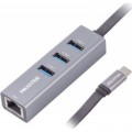 Переходник Maxxter Type-C to Gigabit Ethernet, 3 Ports USB 3.0 (NECH-3P-02)