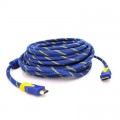 Кабель мультимедийный HDMI to HDMI 1.5m v1.4, OD-8.0mm Blue/Gold Merlion (YT-HDMI(M)/(M)NY/BL-1.5m)