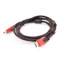 Кабель мультимедийный HDMI to HDMI 1.5m v1.4, OD-7.4mm Black/RED Merlion (YT-HDMI(M)/(M)NY/RD-1.5m)