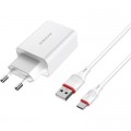 Зарядний пристрій BOROFONE BA21A Long journey single port QC3.0 charger set (Type-C) White (BA21ACW)