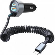 Зарядний пристрій Choetech 2xUSB 65W (1xUSB-C+1USB-A) PD 30W with spring Type-C cable 1.2M black (TC0030-BK)
