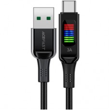 Дата кабель USB 2.0 AM to USB-C 1.2m 3A nylon with LED C7-04 black Acefast (6974316282785)