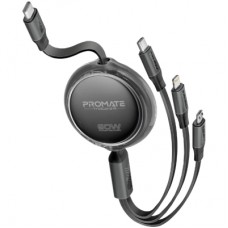Дата кабель USB-C to Lightning 1.1m 27W + USB-C 60W + Micro USB TrioCord-R black Promate (triocord-r.black)