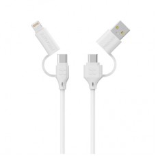 Дата кабель USB-C + USB 2.0 AM to USB-C + Lightning 1.2m 60W quadcord-pd60 white Promate (quadcord-pd60.white)