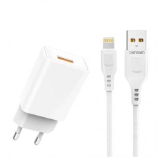 Зарядное устройство Denmen 1xUSB 2.4A + cable USB to Lightning white (DC01L-WH)