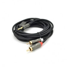 Кабель мультимедийный 3.5mm M to 2xRCA M 3.0m black VEGGIEG (YT-AR2-3)