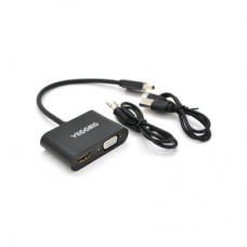 Перехідник HDMI M to VGA F + HDMI F 0.25m black VEGGIEG (YT-C-H-V500)