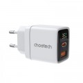 Зарядний пристрій Choetech 1xUSB + 1xUSB-C PD35W with display white (PD6052-EU-WH)