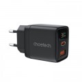 Зарядний пристрій Choetech 1xUSB + 1xUSB-C PD35W with display black (PD6052-EU-BK)