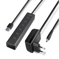 Концентратор AXAGON USB 3.1 to 7xUSB 3.0 + power adapter black (HUE-SA7BP)