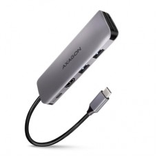 Концентратор AXAGON USB-C to 2xUSBA + HDMI + SD/microSD + USB-C PD 100W 0.2m grey (HMC-5)