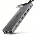 Концентратор AXAGON USBC to 2xUSBA + 1xUSBC + 2xHDMI + RJ45 + PD100W 0.15m gray (HMC-7HX2)