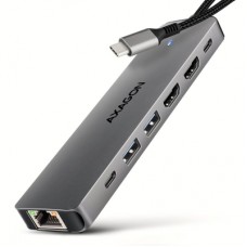 Концентратор AXAGON USBC to 2xUSBA + 1xUSBC + 2xHDMI + RJ45 + PD100W 0.15m gray (HMC-7HX2)