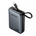 Батарея універсальна Vention 20000 mAh 45W Mini with Built-in USB-C Cable Gray (FHGH0)