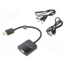 Переходник HDMI M to VGA F + Micro USB F + 3.5mm F 0.15m black Vention (42161)
