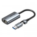 Переходник USB-C + USB A to RJ45 Ethernet 1000Mbps 0.15m aluminum gray Vention (CFQHB)