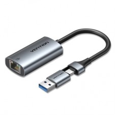 Перехідник USB-C + USB A to RJ45 Ethernet 1000Mbps 0.15m aluminum gray Vention (CFQHB)