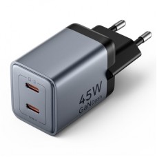 Зарядний пристрій Vention 2xUSB-C PD45W GaN transparent gray (FCFH0-EU)