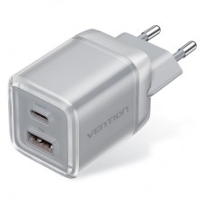 Зарядний пристрій Vention 1xUSB-C PD70W + 1xUSB QC3.0 22.5W GaN transparent gray (FCGH0-EU)