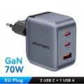 Зарядний пристрій Vention 1xUSB-C PD70W + 1xUSB QC3.0 22.5W GaN + cable USB-C to USB-C 1.0m 5A gray (TZ-FCGH0-EU)