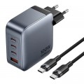 Зарядний пристрій Vention 3xUSB-C PD100W + 1xUSB QC3.0 30W GaN + cable USB-C to USB-C 1.0m gray (TZ-FETH0-EU)