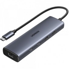 Концентратор Ugreen USB-C to 1xUSB-A 3.2 + 1xUSB-A 2.0 + 2xUSB-C 3.2 + RJ45 + PD CM512 gray (45320)
