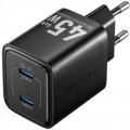 Зарядний пристрій Vention 2xUSB-C PD45W GaN black (FEFB0-EU)