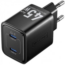Зарядний пристрій Vention 2xUSB-C PD45W GaN black (FEFB0-EU)