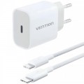 Зарядний пристрій Vention 1xUSB-C PD20W + cable USB-C to USB-C white (G16W0-EU)