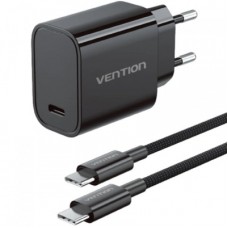 Зарядний пристрій Vention 1xUSB-C PD30W + cable USB-C to USB-C black (G18B0-EU)