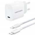 Зарядний пристрій Vention 1xUSB-C PD30W + cable USB-C to USB-C white (G18W0-EU)