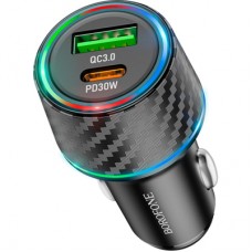 Зарядний пристрій BOROFONE 1xUSB-C PD30W + 1xUSB QC3.0 48W car adapter black (6941991101175)