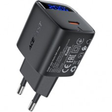 Зарядний пристрій Acefast USB-C 20W GaN + cable USB-C with digital display black (6974316284420)