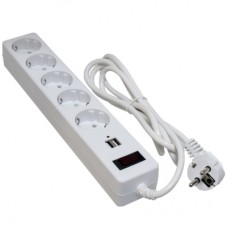 Мережевий фільтр живлення Patron 1.8m + 2 USB 2.0, 2.1A, 5 роз. White (EXT-PN-SP-52-USB-W)